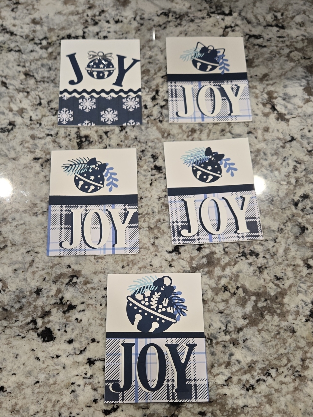 Hand Cradted Holiday 'Joy' Card Set Of 5 in Navy and White